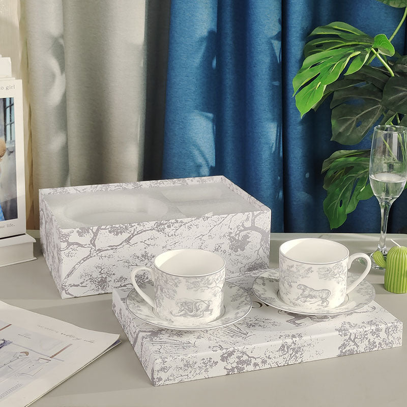 D Brand Cup Coffee Cup Saucer Light Luxury Style Tableware Cup Afternoon Tea Cup Saucer Double Gift Box Exquisite Cup Gift Present