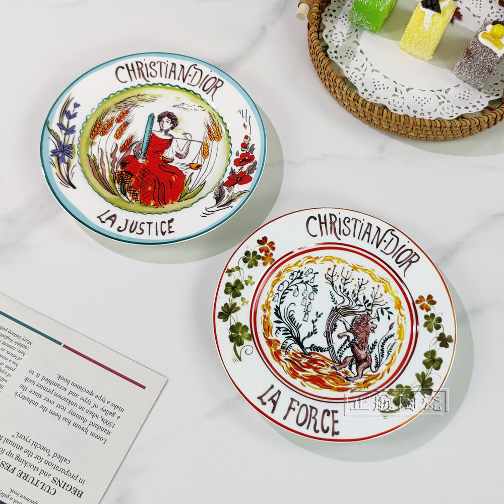 D Brand High-End Exquisite Bone China Western Plate Sun Moon Stars 8inch Flat Plate Steak Salad Ceramic 4-Piece Set