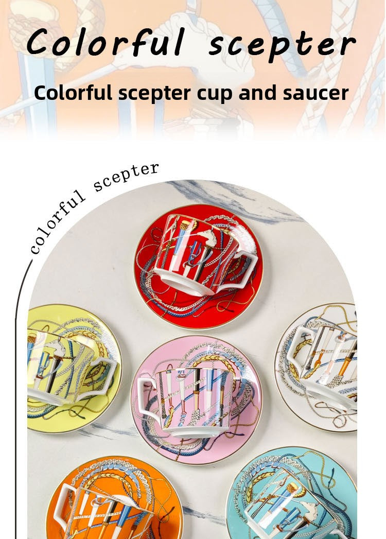 H Home Colorful Staff Concentrated Coffee Cup and Saucer European Style Household Bone China Cup and Saucer Light Luxury Retro Gift