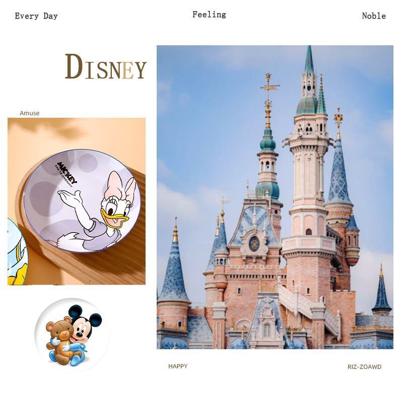 Disney Ceramic Plate High-Value Cartoon Round Plate Le You Mickey Household Underglaze Color Dish Plate High Temperature Resistant Deep Plate