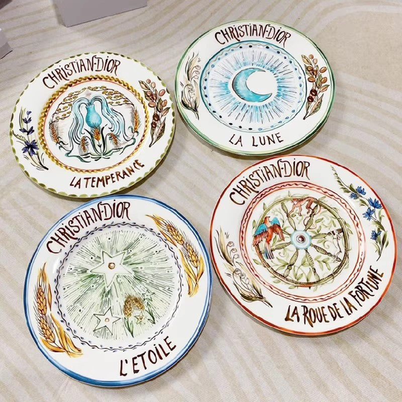 D Brand High-End Light Luxury Bone China Western Dinner Plates Sun Moon Stars 10inch Flat Plates Gift Box Set of 4 Ceramic Plates