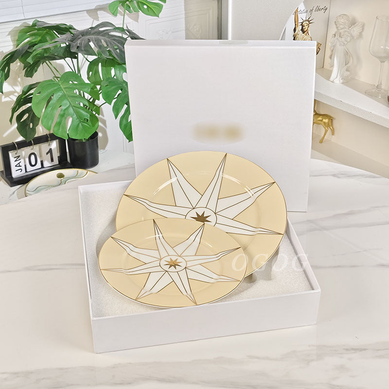D Family Lucky Star Compass Series Gold-Edged Plate High-End Light Luxury European Style D Family Dinner Plate Western Plate