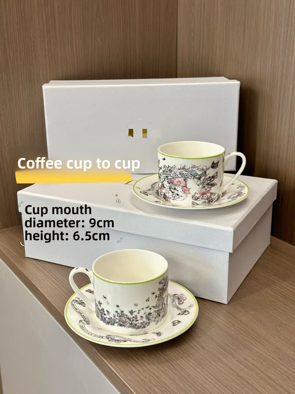 D Family Series Coffee Cup Saucer Mug Pairing Cup Elegant Butterfly Spirit Butterfly and Blossoms Interwoven