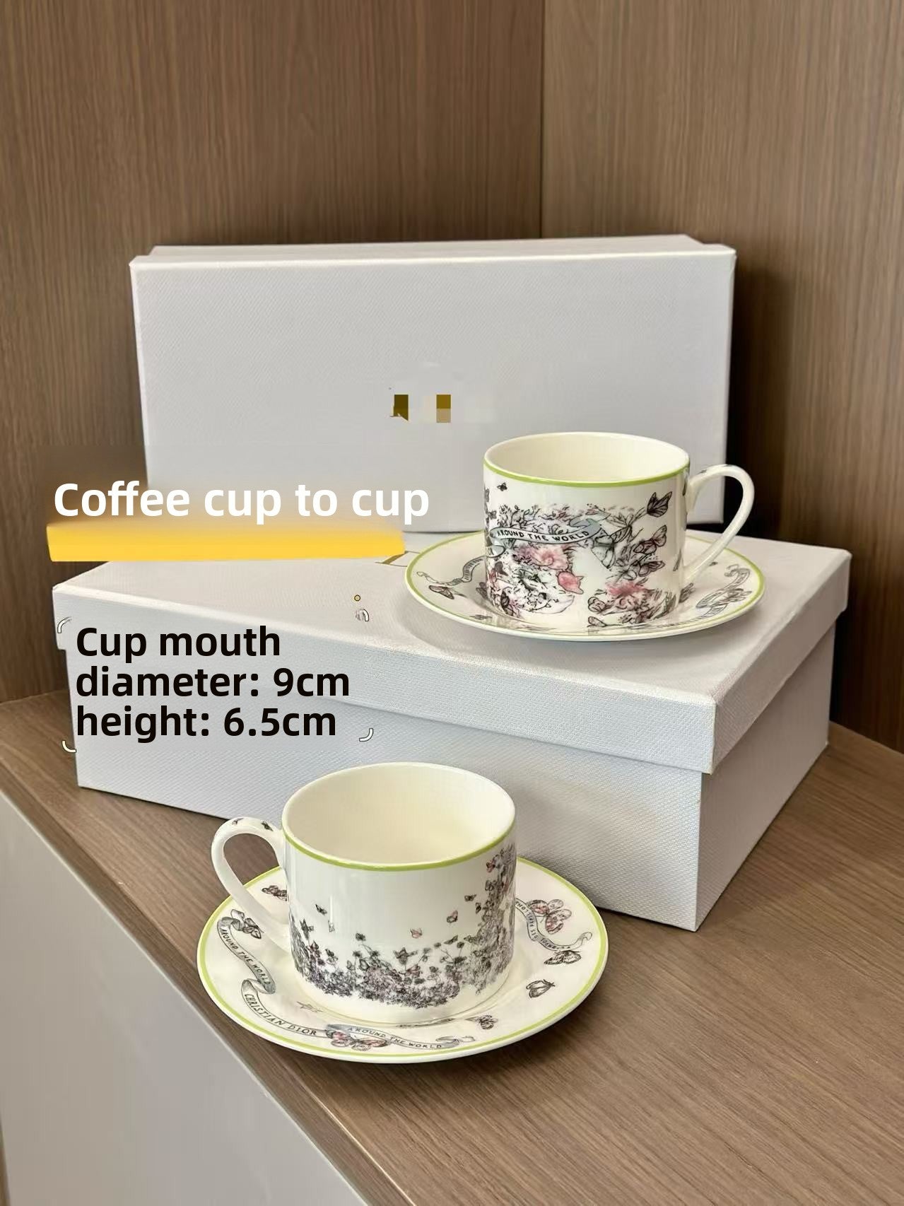 D Family Series Coffee Cup Saucer Mug Pairing Cup Elegant Butterfly Spirit Butterfly and Blossoms Interwoven