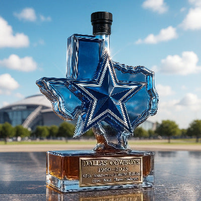 Dallas Cowboys 65th Anniversary Whiskey Decanter - Texas State & Star Themed Spirit Bottle