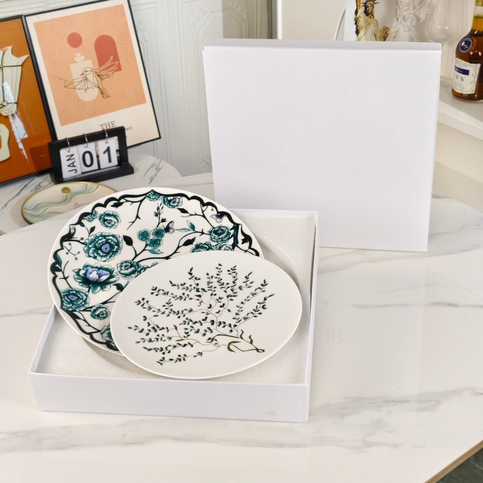 D Ceramic Tableware Light Luxury Linglan European High-End Tableware Food Tray Bone-China Cup Western Food Tray