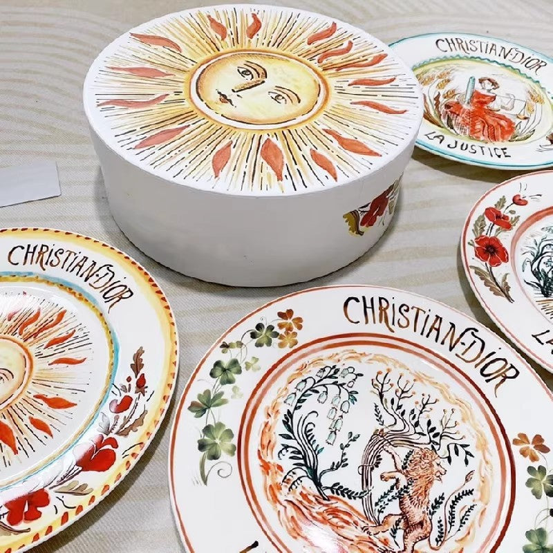 D Brand High-End Light Luxury Bone China Western Dinner Plates Sun Moon Stars 10inch Flat Plates Gift Box Set of 4 Ceramic Plates