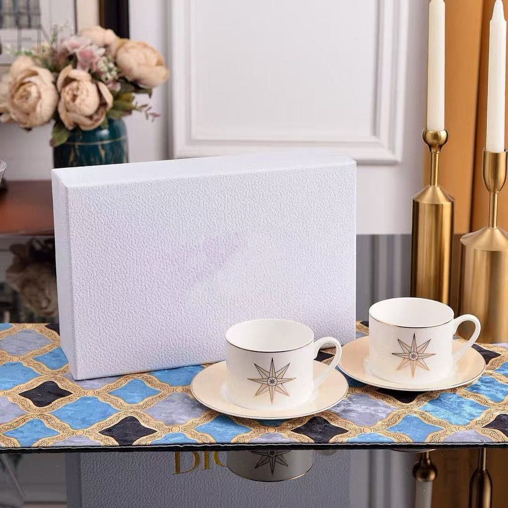 D Family Lucky Star Series Light Luxury High-Value Bone China Tableware Plate Dessert Plate Double Cup Saucer Friend Client Gift