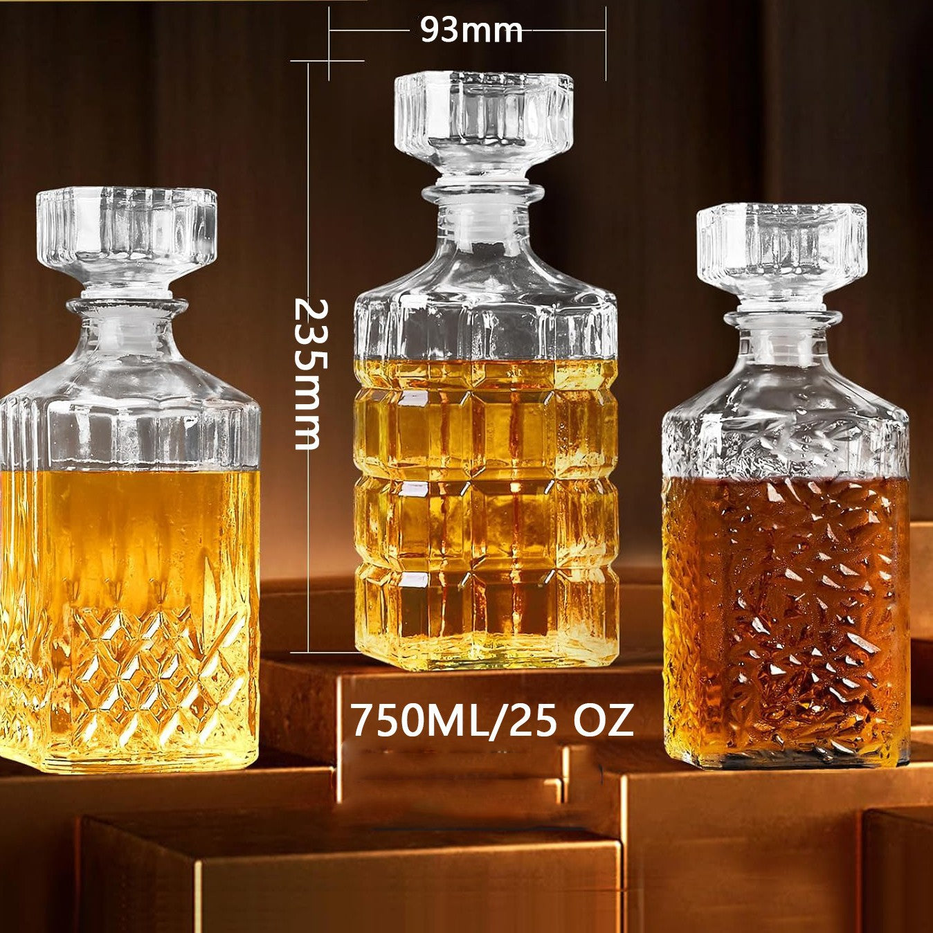 Crystal Cut Whiskey Decanter Set - 750ml Bottle + 4 Tumbler Glasses