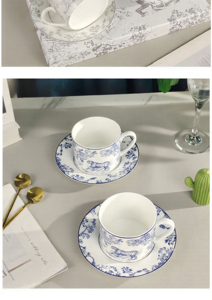D Family Rui Tiger Series Original Label Spoon Coffee Cup Saucer European Afternoon Tea Set Black Tea 2 Cups 2 Saucers Gift Box