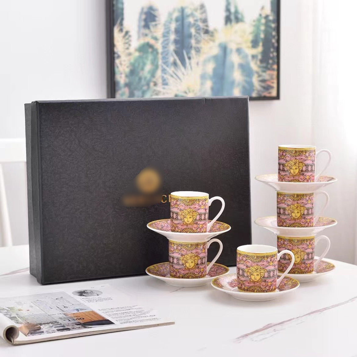 H Home Concentrated Cup and Saucer Set 612 Pieces Personalized Simple Household Afternoon Tea Coffee Cup Gift Box Set