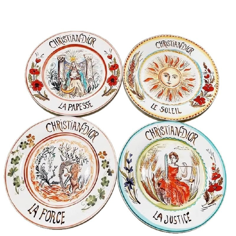 D Brand High-End Light Luxury Bone China Western Dinner Plates Sun Moon Stars 10inch Flat Plates Gift Box Set of 4 Ceramic Plates