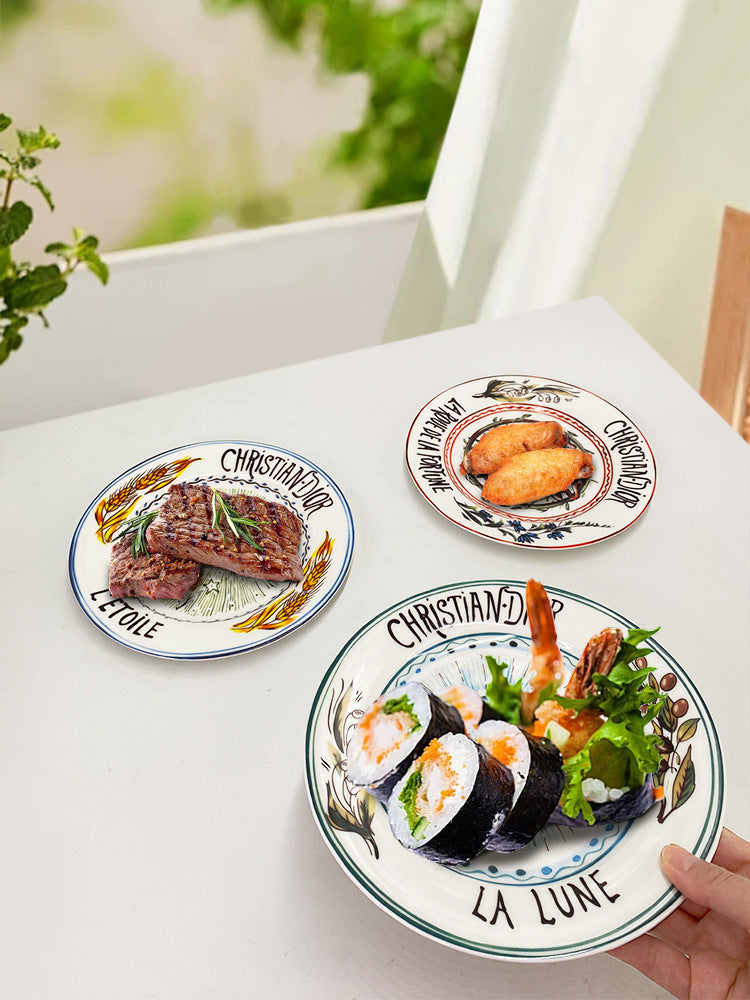 D Family 4-Piece Gift Box Sun Dinner Plate Steak Plate Household Ceramic Plate Dish Plate Cake Plate Dessert Plate Breakfast Plate