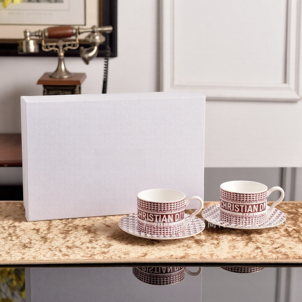 Christian Dior Style Houndstooth Ceramic Dinnerware Set - Luxury Tableware Collection
