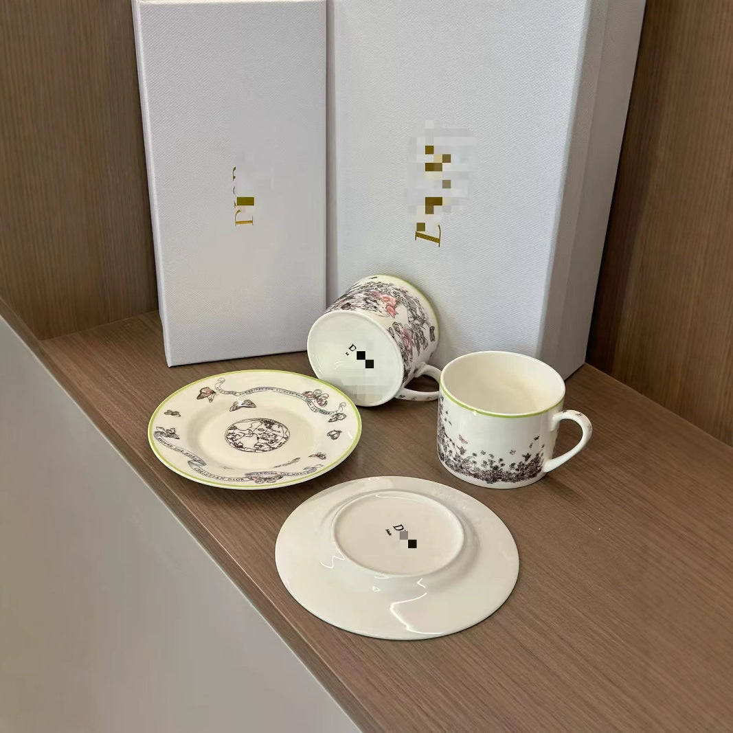 D Family Series Coffee Cup Saucer Mug Pairing Cup Elegant Butterfly Spirit Butterfly and Blossoms Interwoven