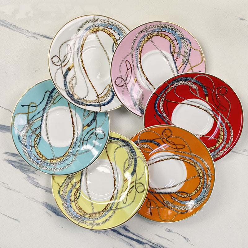 H Home Colorful Staff Concentrated Coffee Cup and Saucer European Style Household Bone China Cup and Saucer Light Luxury Retro Gift