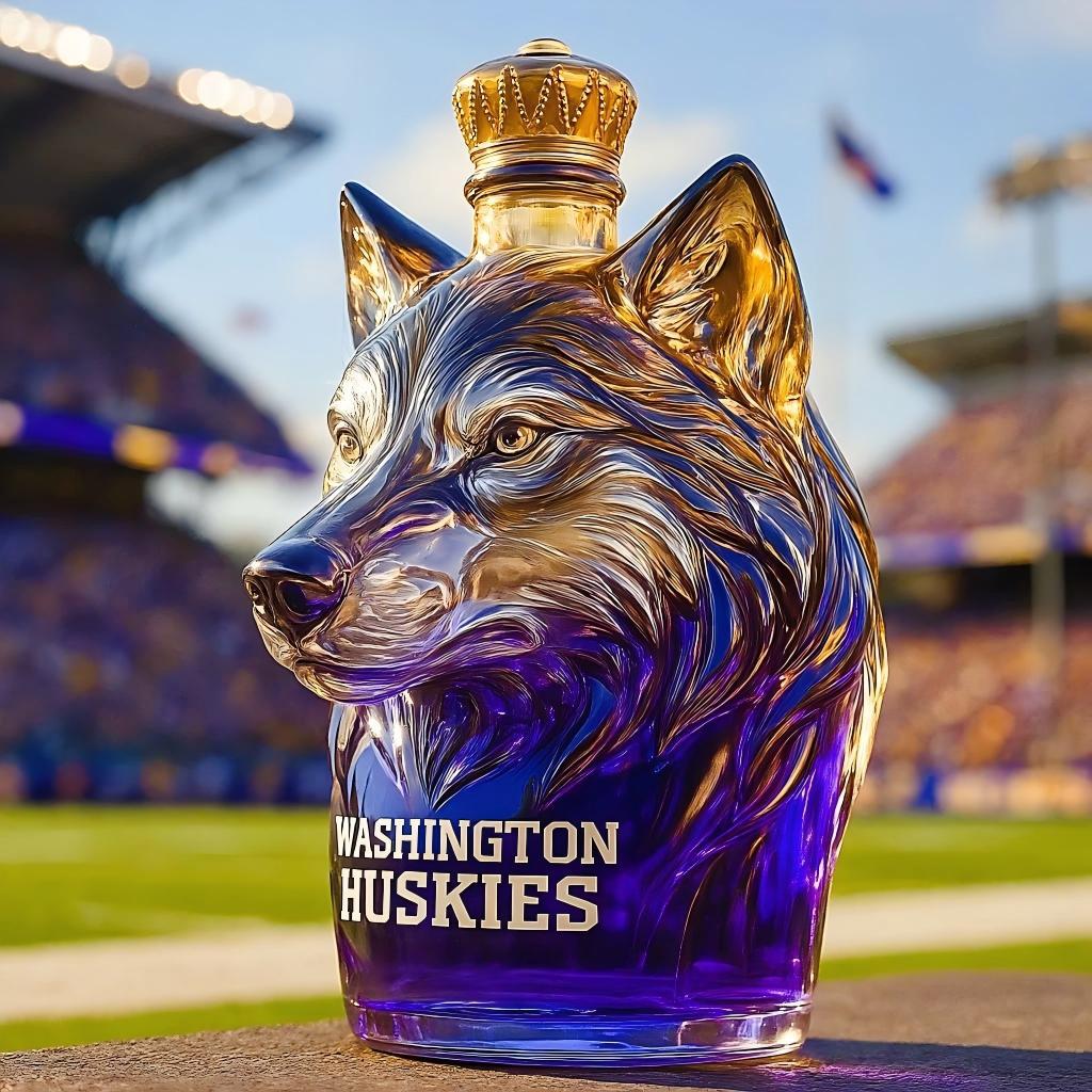 Washington Huskies Wolf Mascot Whiskey Bottle - 400ml (4 Cap Styles)