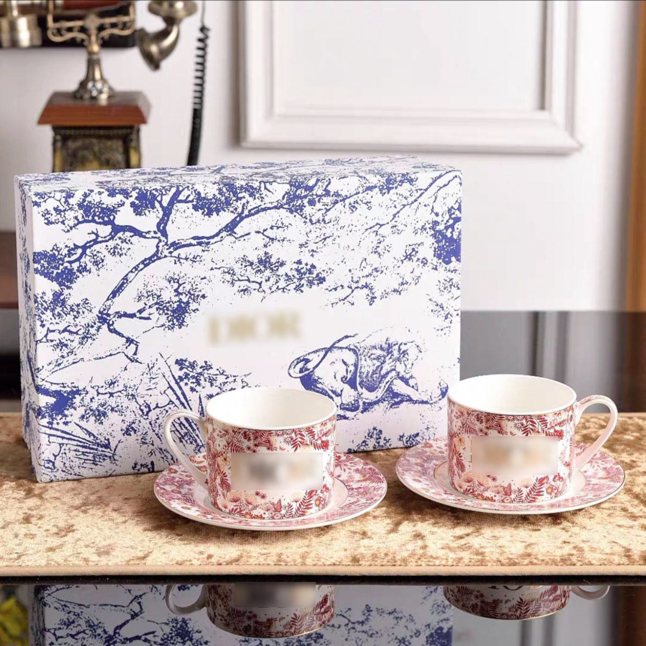 High-end Exquisite Ceramic Western Plate D Home Blue Gold Afternoon Tea Dessert Plate Coffee Cup Pastry Fruit Plate