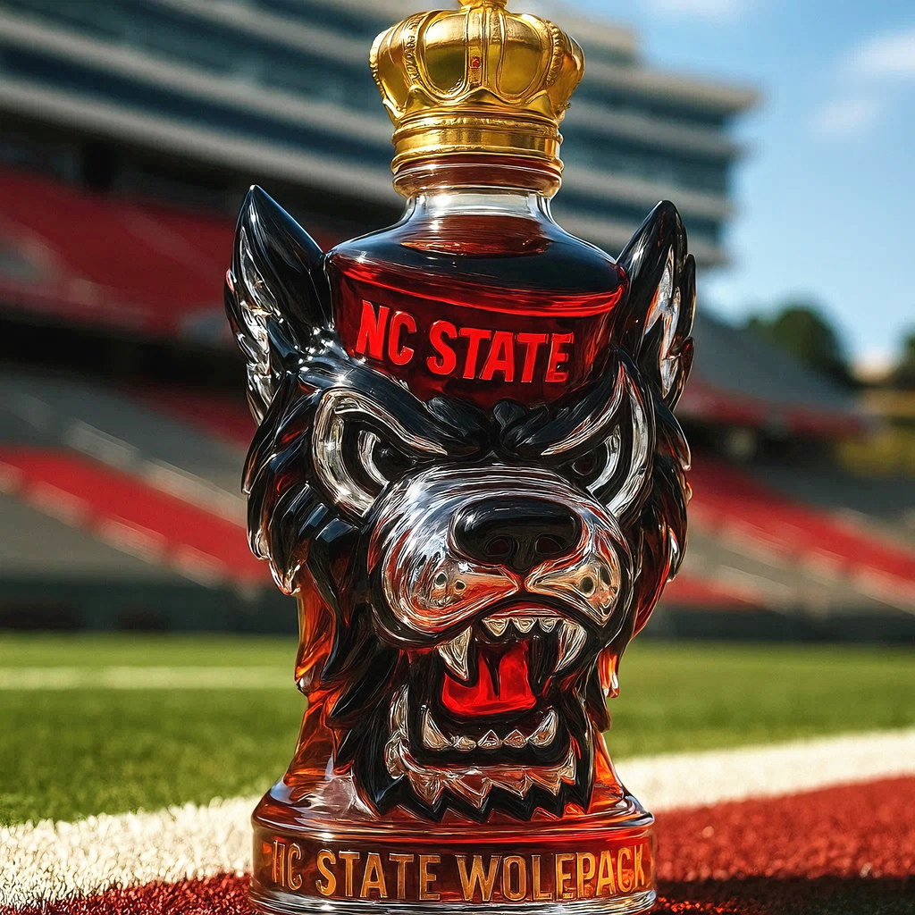 NC State Wolfpack Wolf-Head Whiskey Bottle - 400ml (5 Cap Styles)