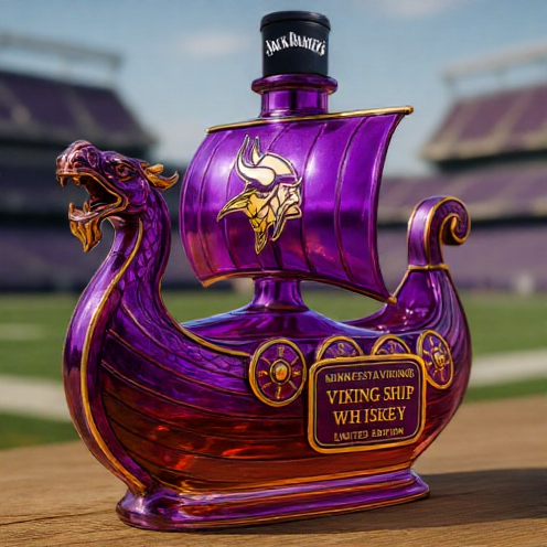 Minnesota Vikings Viking Ship Whiskey Bottle - 400ml (3 Cap Styles)