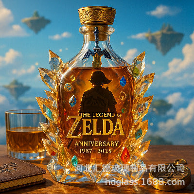 The Legend of Zelda Anniversary Whiskey Decanter - Crystal Triforce & Hero Themed Bottle
