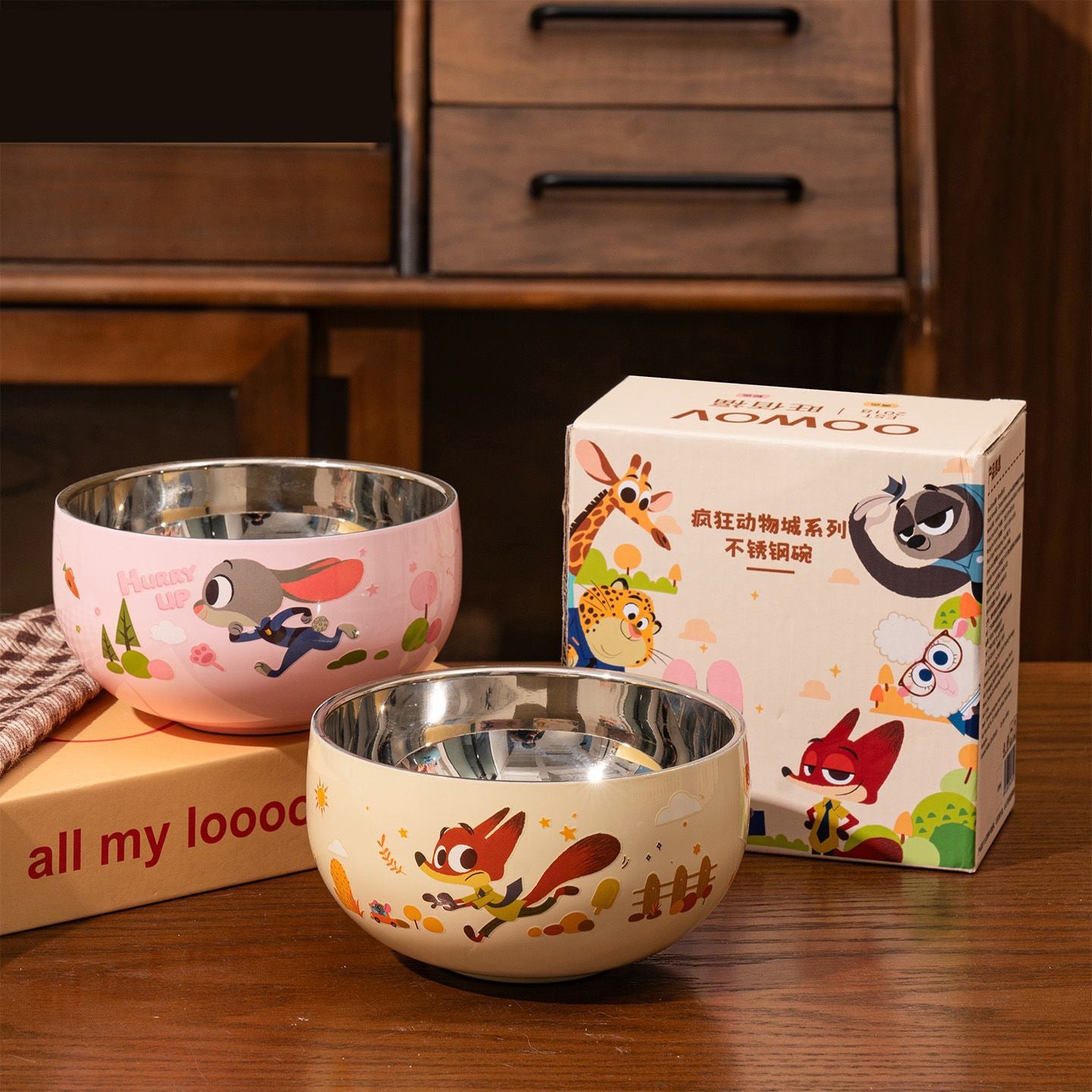 Zootopia & Stitch Stainless Steel Bowls Set - Cartoon Character Kids Tableware