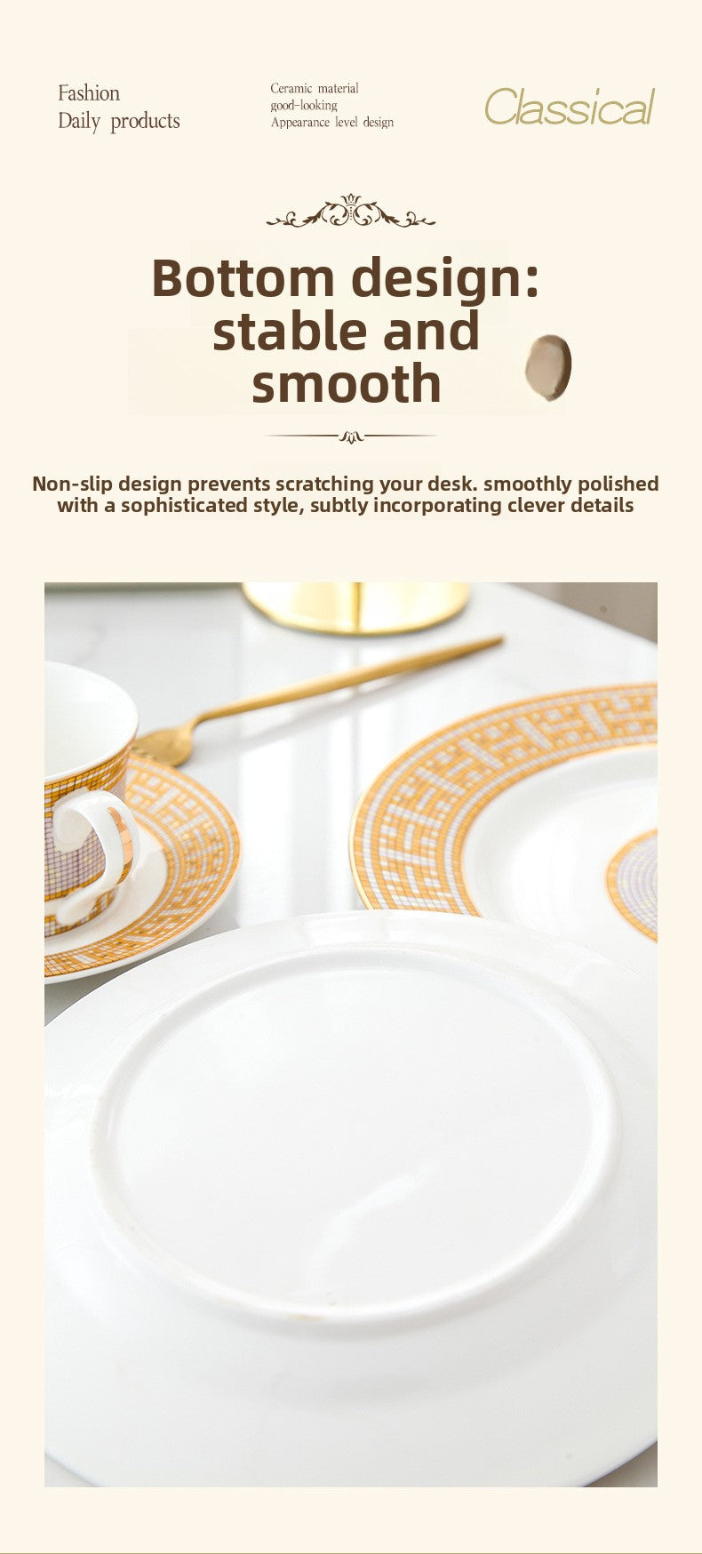 H European Style Round Plate Bone China Dish Plate Tableware Ceramic Plate Western Plate Light Luxury High-end Gold Trim