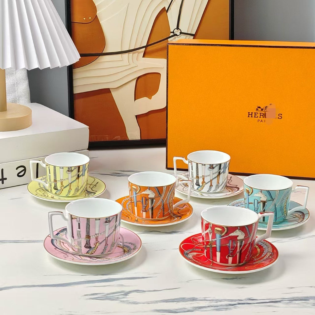 Hermès Colorful Power Staff Concentrated Six Cups Six Saucers Coffee Cup Saucer Afternoon Tea Set Tea Cup Coffee Cup Set