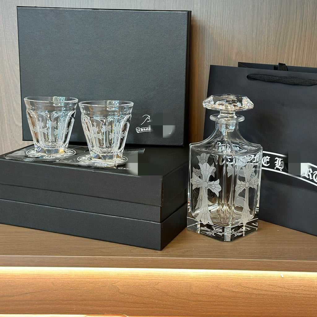 Chrome Hearts x Baccarat Crystal Whiskey Decanter Set - Luxury Designer Barware with Gift Box