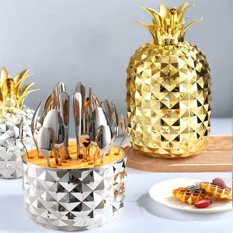 Amazon Popular ABS Mood Egg Pineapple Egg Stainless Steel Cutlery Egg Western Food Knife Fork Spoon Gift Box Set