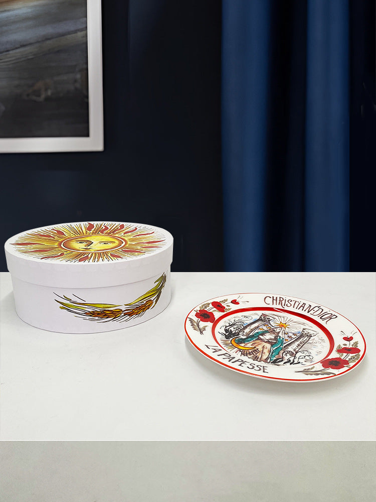 D Family 4-Piece Gift Box Sun Dinner Plate Steak Plate Household Ceramic Plate Dish Plate Cake Plate Dessert Plate Breakfast Plate