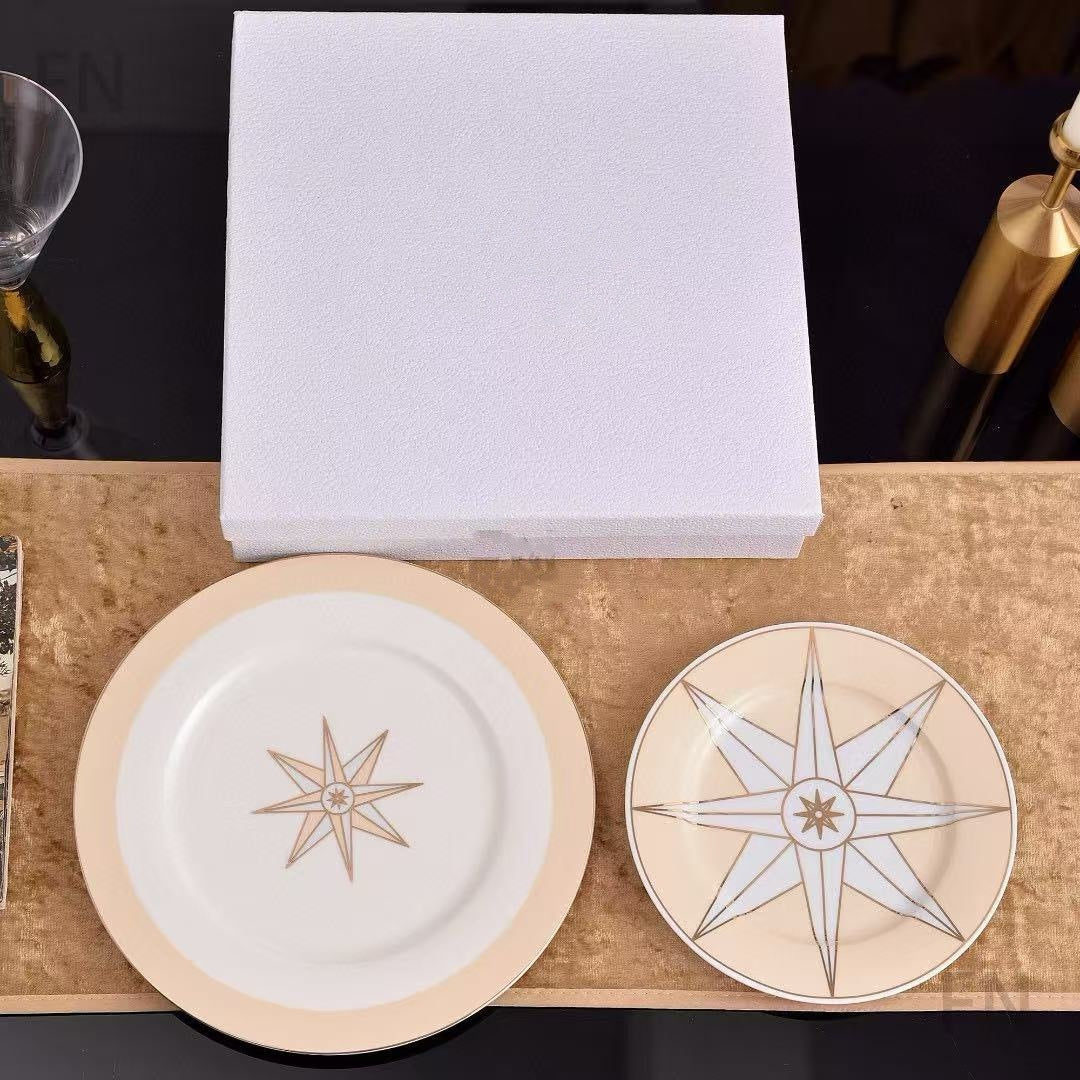D Family Lucky Star Series Light Luxury High-Value Bone China Tableware Plate Dessert Plate Double Cup Saucer Friend Client Gift