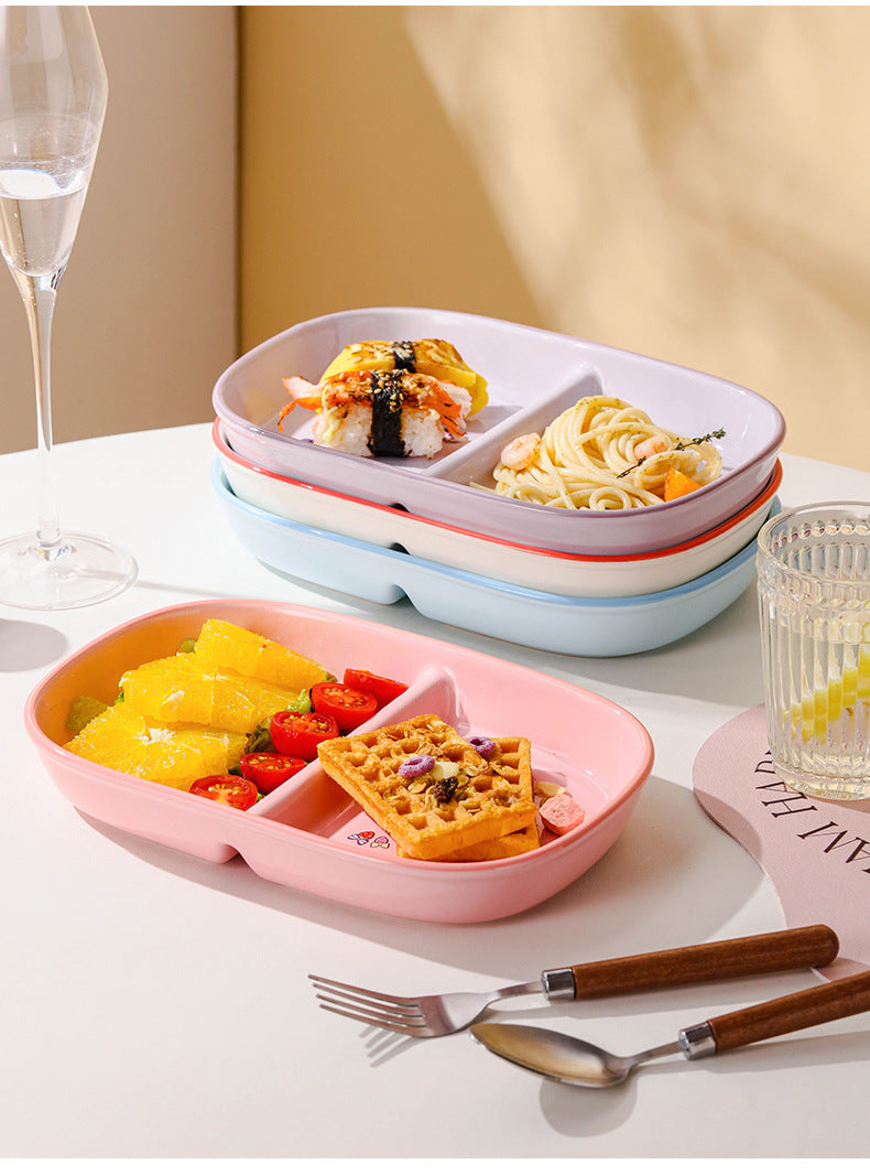 Authentic Sanrio Tableware Kuromi 2-Compartment Plate Children's Food Supplement Plate Ceramic High Temperature Resistant Baking Plate Baby Square Plate