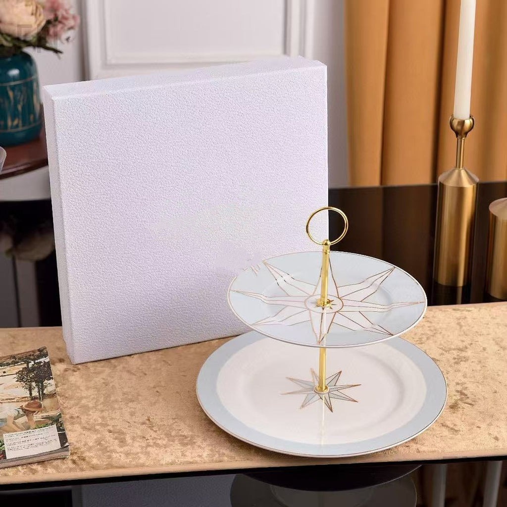 D Family Lucky Star Series Light Luxury High-Value Bone China Tableware Plate Dessert Plate Double Cup Saucer Friend Client Gift