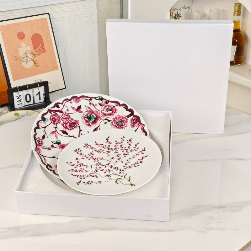 D Ceramic Tableware Light Luxury Linglan European High-End Tableware Food Tray Bone-China Cup Western Food Tray