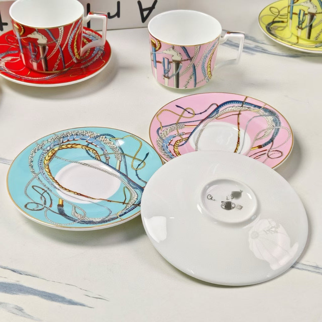 Hermès Colorful Power Staff Concentrated Six Cups Six Saucers Coffee Cup Saucer Afternoon Tea Set Tea Cup Coffee Cup Set