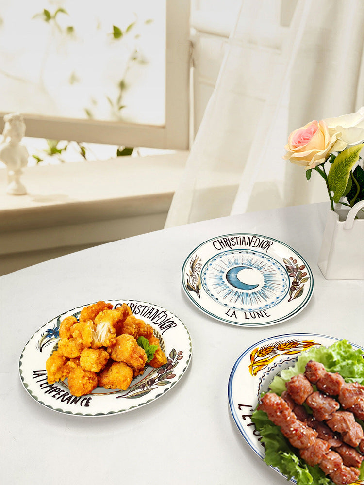 D Family 4-Piece Gift Box Sun Dinner Plate Steak Plate Household Ceramic Plate Dish Plate Cake Plate Dessert Plate Breakfast Plate