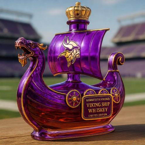 Minnesota Vikings Viking Ship Whiskey Bottle - 400ml (3 Cap Styles)