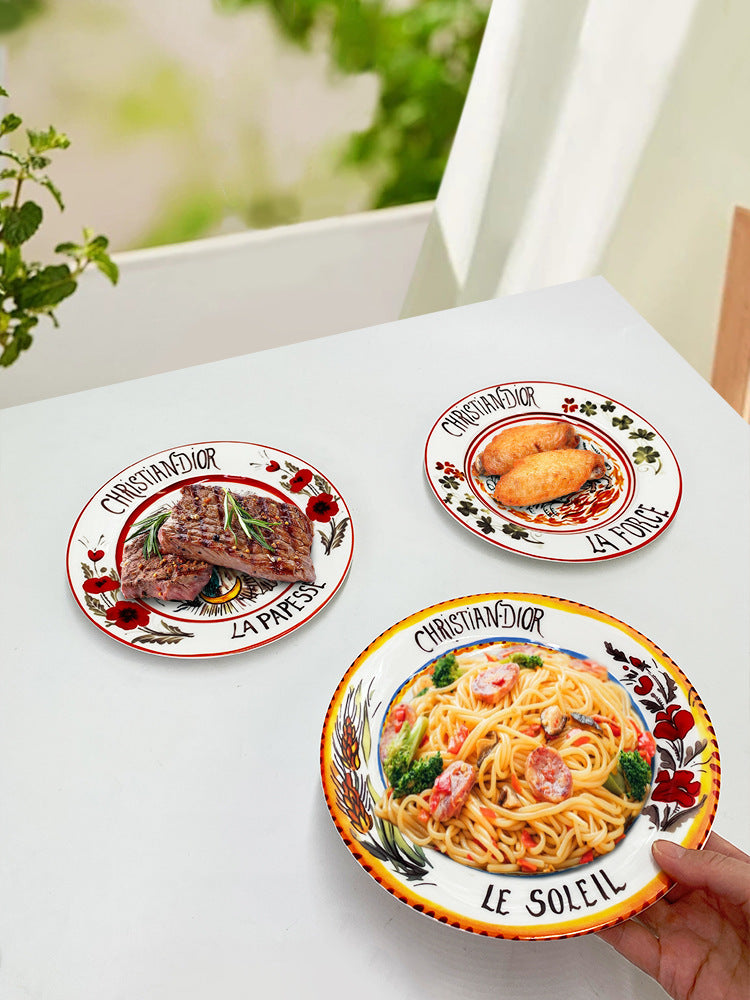 D Family 4-Piece Gift Box Sun Dinner Plate Steak Plate Household Ceramic Plate Dish Plate Cake Plate Dessert Plate Breakfast Plate