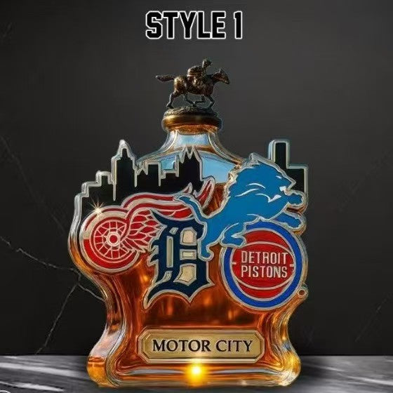 400ml Detroit Pistons "Motor City" Whiskey Decanter - City Skyline & Mascot Shaped Spirit Bottle