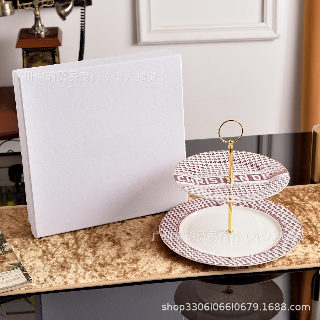 Christian Dior Style Houndstooth Ceramic Dinnerware Set - Luxury Tableware Collection