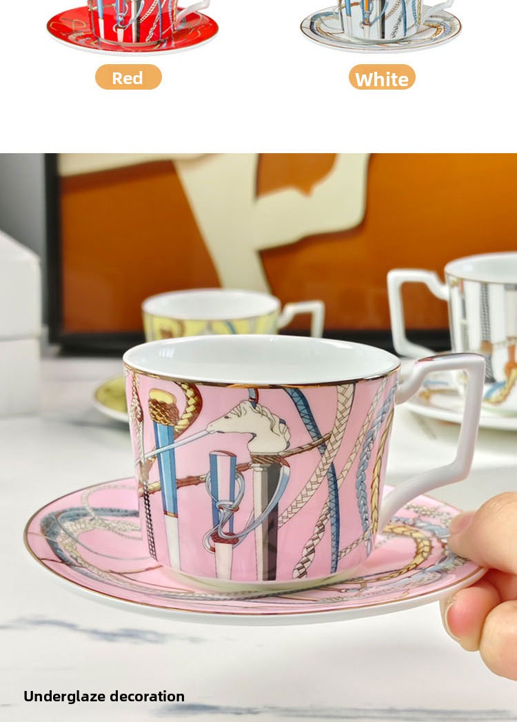 H Home Colorful Staff Concentrated Coffee Cup and Saucer European Style Household Bone China Cup and Saucer Light Luxury Retro Gift