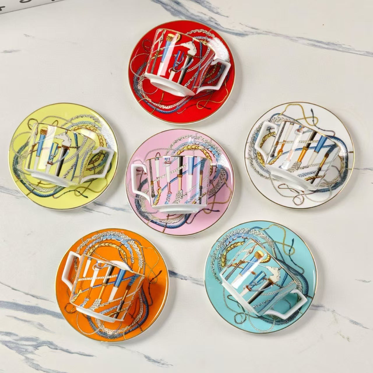 Hermès Colorful Power Staff Concentrated Six Cups Six Saucers Coffee Cup Saucer Afternoon Tea Set Tea Cup Coffee Cup Set