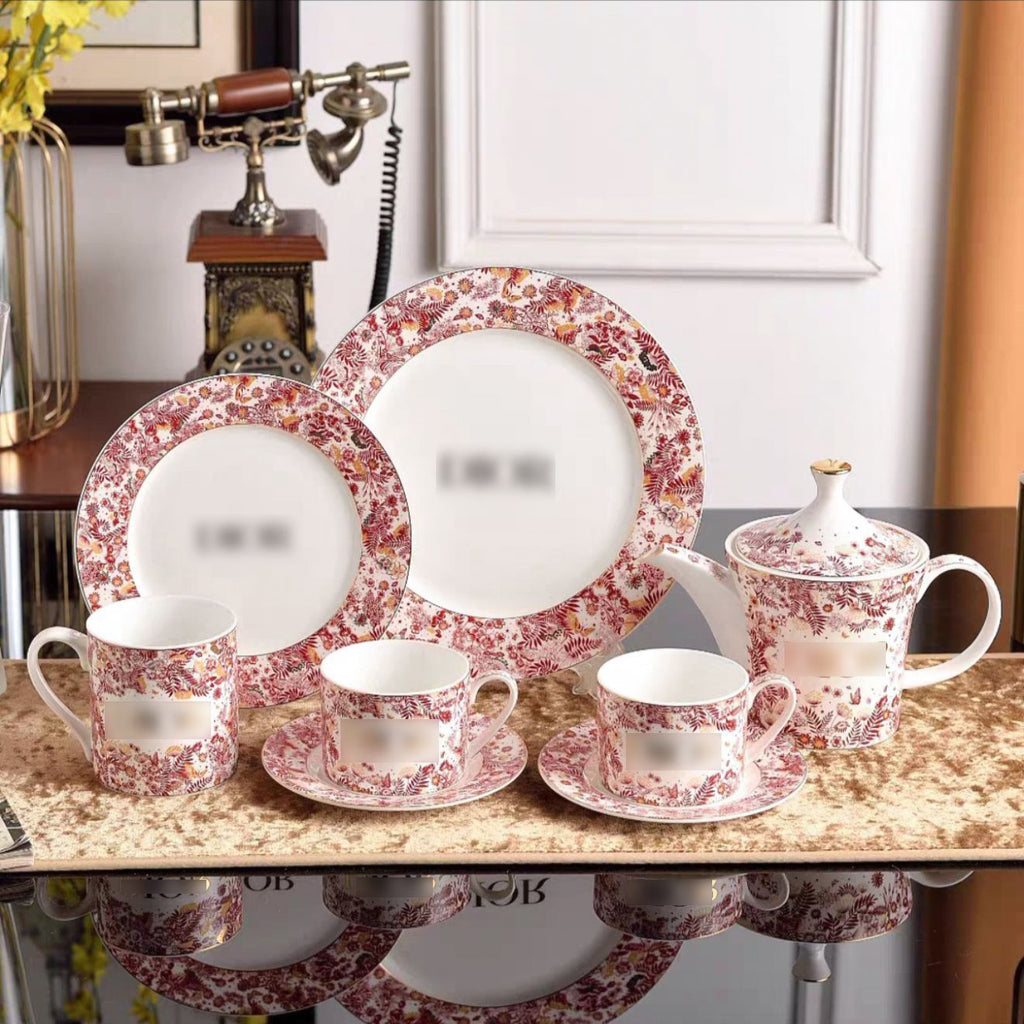 High-end Exquisite Ceramic Western Plate D Home Blue Gold Afternoon Tea Dessert Plate Coffee Cup Pastry Fruit Plate