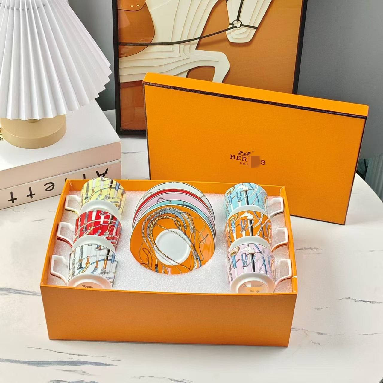 Hermès Colorful Power Staff Concentrated Six Cups Six Saucers Coffee Cup Saucer Afternoon Tea Set Tea Cup Coffee Cup Set