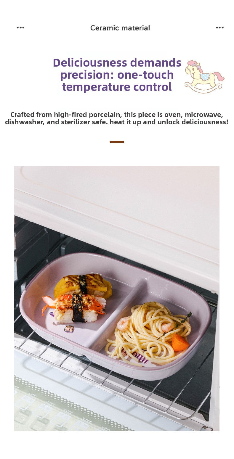 Authentic Sanrio Tableware Kuromi 2-Compartment Plate Children's Food Supplement Plate Ceramic High Temperature Resistant Baking Plate Baby Square Plate