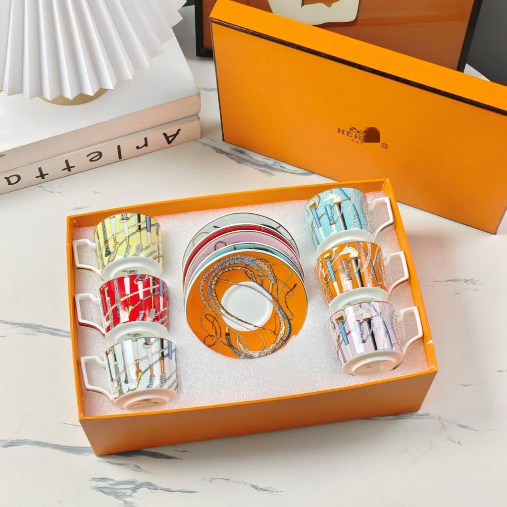 Hermès Colorful Power Staff Concentrated Six Cups Six Saucers Coffee Cup Saucer Afternoon Tea Set Tea Cup Coffee Cup Set