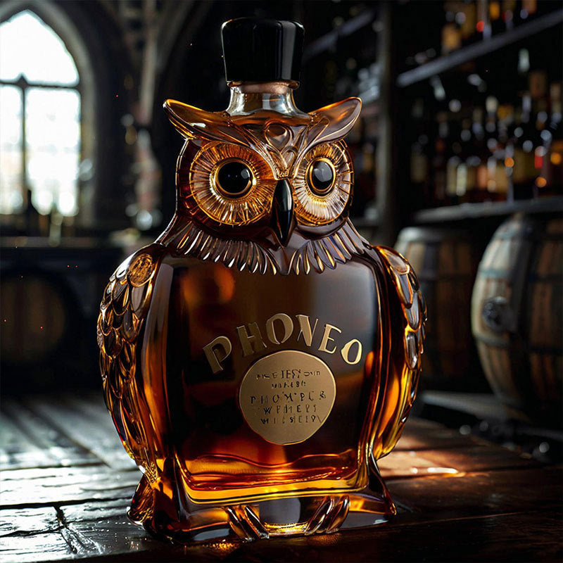 Owl Whiskey Decanter - Detailed Glass Spirit Bottle
