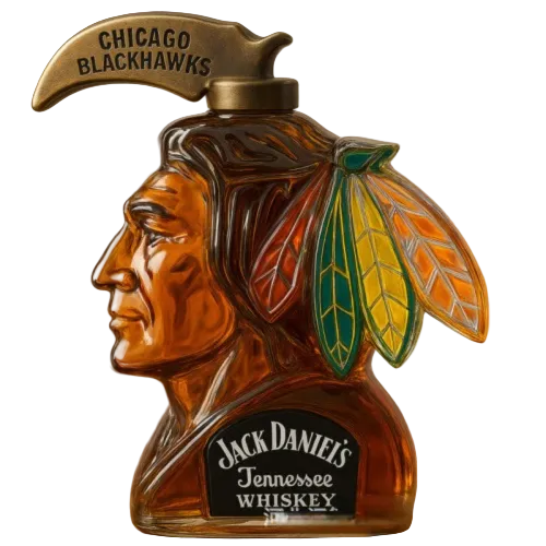Chicago Blackhawks Whiskey Decanter - Native American Mascot Shaped Spirit Bottle