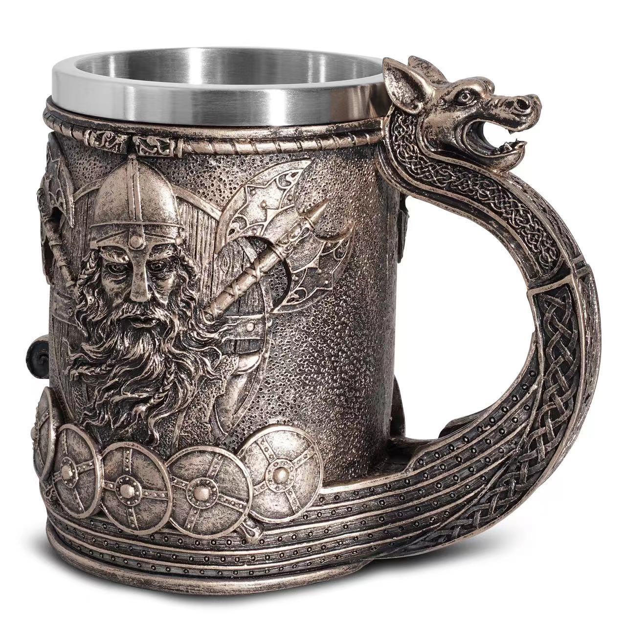 European and American Medieval Viking Pirate Beer Mug Creative Large Capacity Mug Embossed Stainless Steel Bar Draft Beer Mug